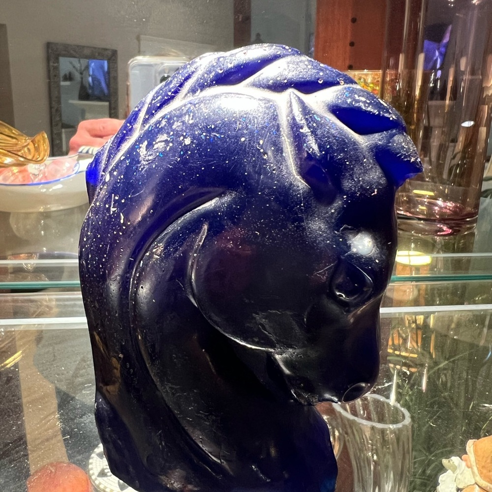 Elegant MCM Blue Horse Head  sculpture forged in stone Rare Find
